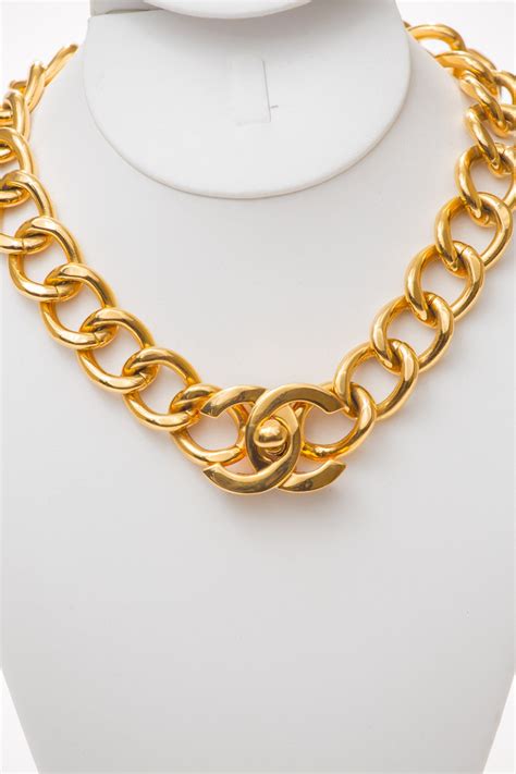 chanel necklace gold chain|chanel chunky chain necklace.